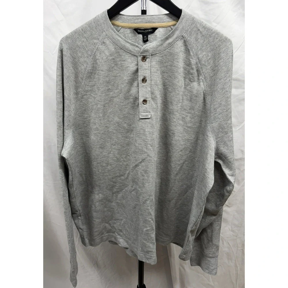 Banana Republic NEW Men's XL Heather Grey Long Sleeve Double Knit Henley Shirt